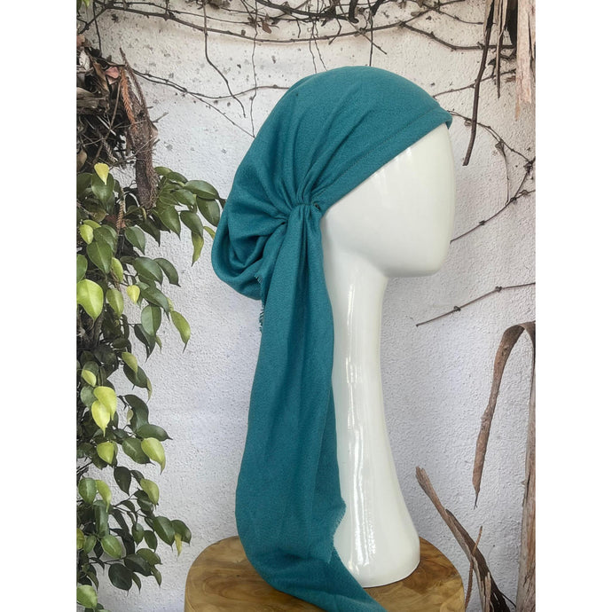 Turkish Cotton Metallic Solid Pretied w/ Long Tails - Aquamarine-pretieds-The Little Tichel Lady