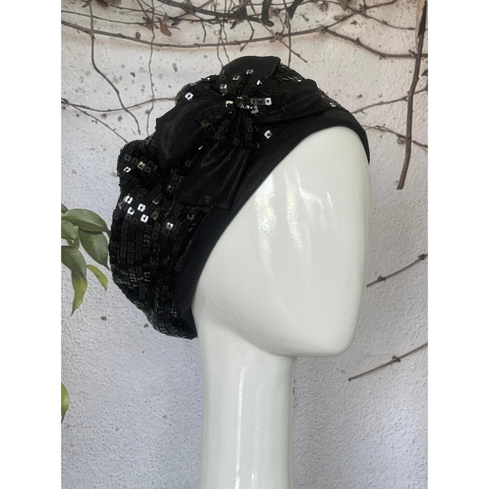 Embellished Hat - Size #1 Black Sequins-Hat-The Little Tichel Lady