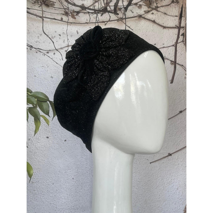 Embellished Hat - Size #1 Black Shimmer Rosette-Hat-The Little Tichel Lady