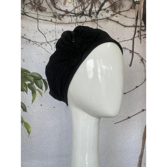 Embellished Hat - Size #1 Black Textured Bow-Hat-The Little Tichel Lady