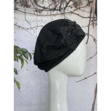 Embellished Hat - Size #1 Black Studded Bow Denim-Hat-The Little Tichel Lady