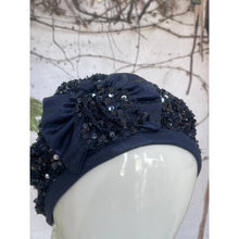 Embellished Hat - Size #1 Navy Crocheted Bow-Hat-The Little Tichel Lady