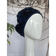 Embellished Hat - Size #1 Navy Crocheted Bow-Hat-The Little Tichel Lady