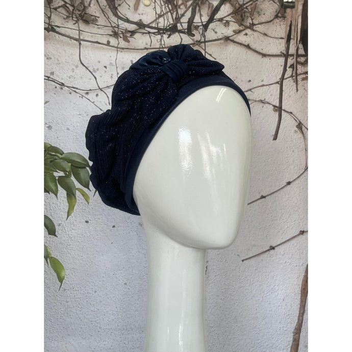 Embellished Hat - Size #1 Navy Shimmer Bow-Hat-The Little Tichel Lady