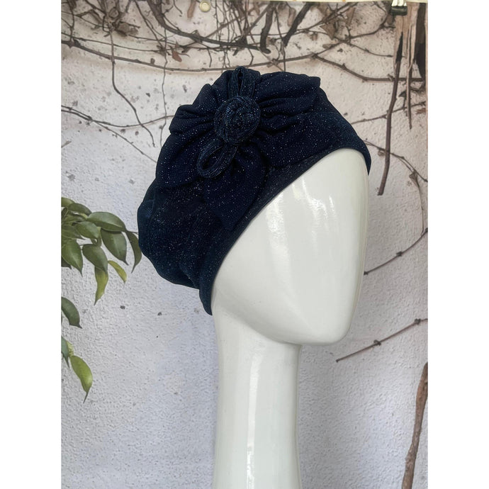 Embellished Hat - Size #1 Navy Shimmer Rosette-Hat-The Little Tichel Lady