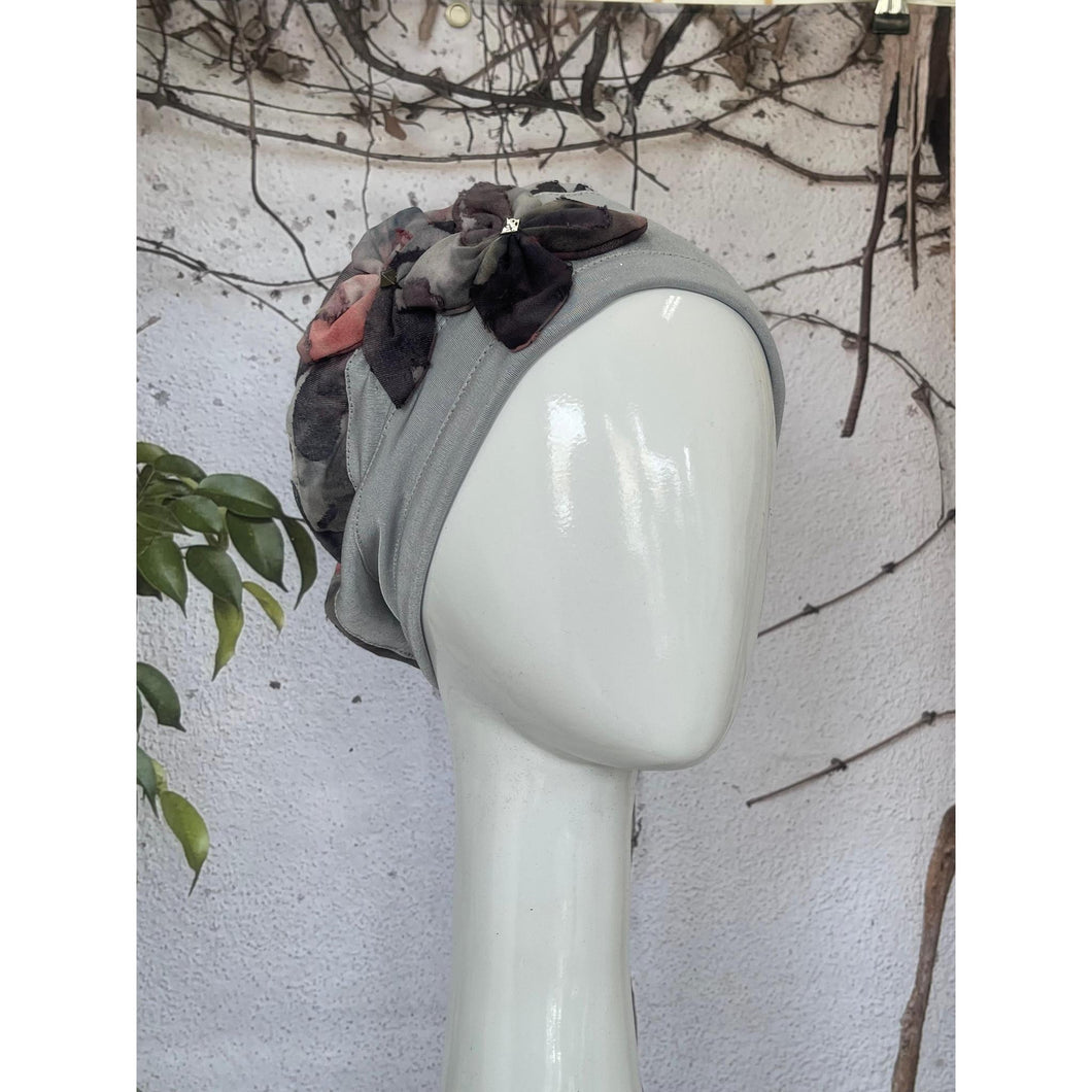 Embellished Hat - Size #1 Gray Watercolor-Hat-The Little Tichel Lady