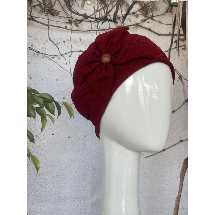 Embellished Hat - Size #1 Burgundy Bow-Hat-The Little Tichel Lady