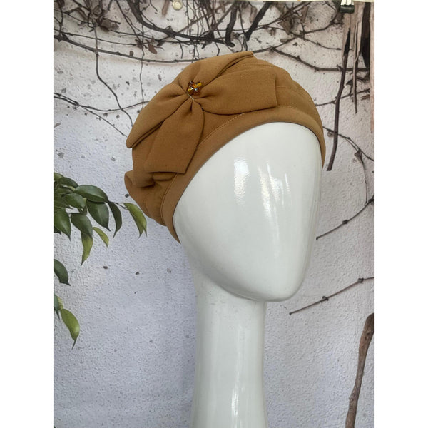Embellished Hat - Size #1 Camel Bow-Hat-The Little Tichel Lady