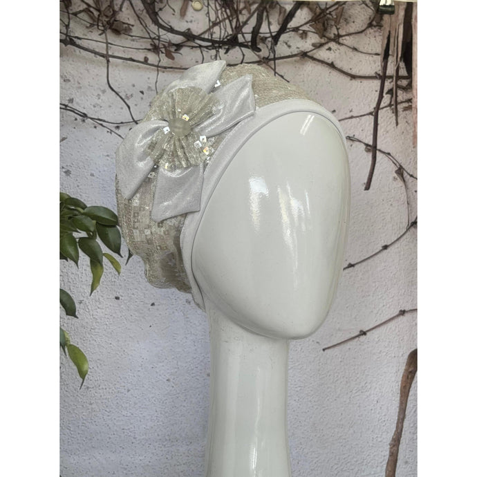 Embellished Hat - Size #1 White/Translucent Sequins-Hat-The Little Tichel Lady