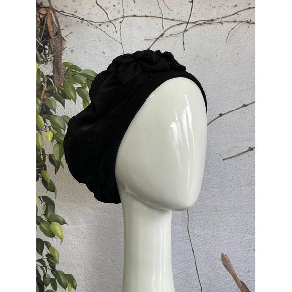 Embellished Hat - Size #2 Black Flower-Hat-The Little Tichel Lady