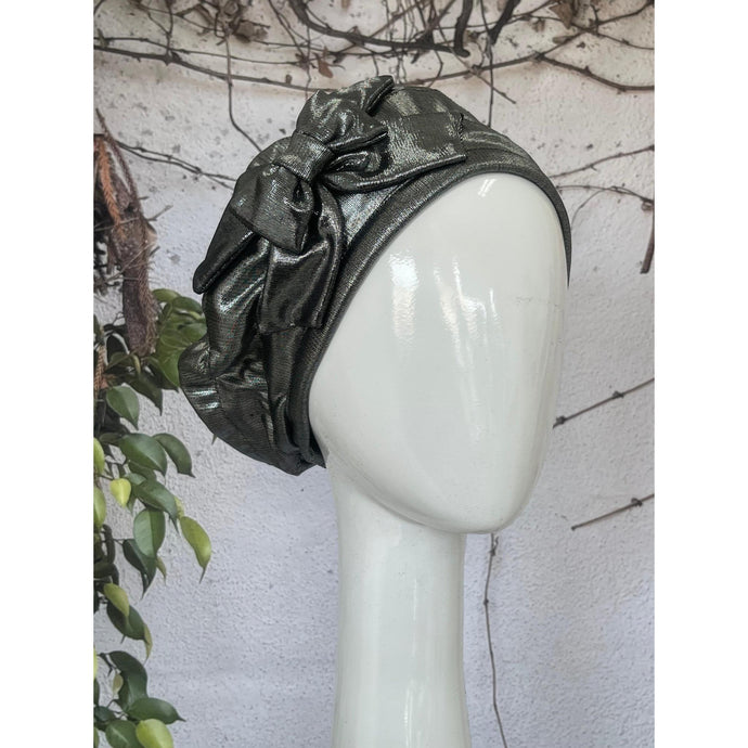 Embellished Hat - Size #2 Silver Metallic Bow-Hat-The Little Tichel Lady