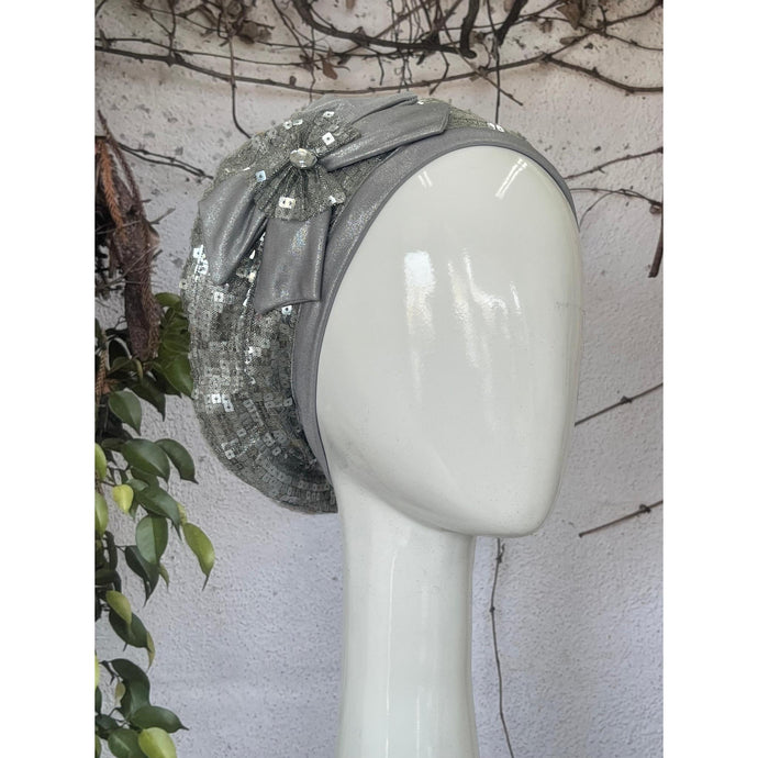 Embellished Hat - Size #2 Silver/Translucent Sequins-Hat-The Little Tichel Lady