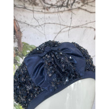 Embellished Hat - Size #2 Navy Crocheted Sequins Bow-Hat-The Little Tichel Lady
