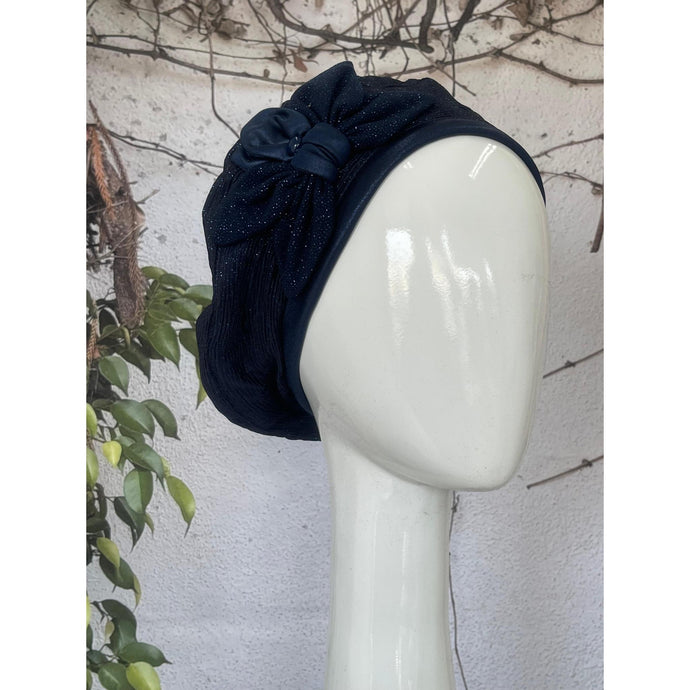 Embellished Hat - Size #2 Navy Shimmer Bow-Hat-The Little Tichel Lady