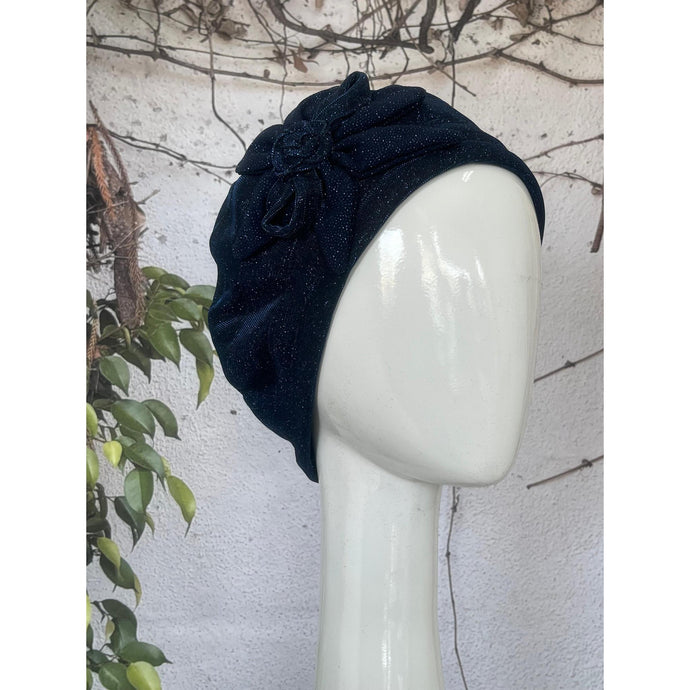 Embellished Hat - Size #2 Navy Shimmer Rosette-Hat-The Little Tichel Lady