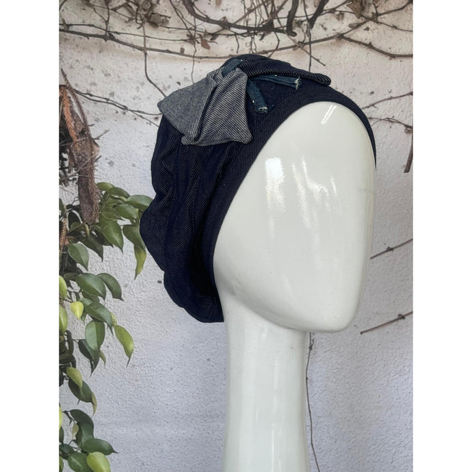 Embellished Hat - Size #2 Blue Denim Bow-Hat-The Little Tichel Lady