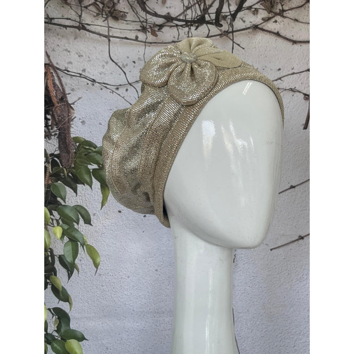 Embellished Hat - Size #2 Neutral Silver Bow-Hat-The Little Tichel Lady