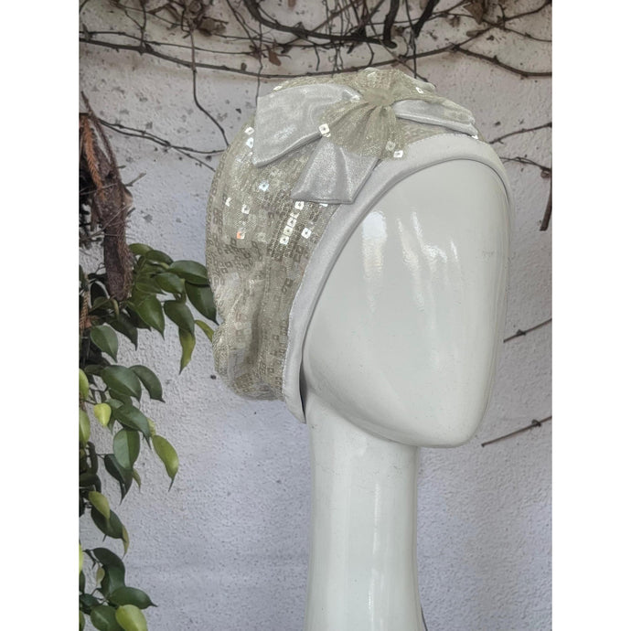 Embellished Hat - Size #2 White/Translucent Sequins-Hat-The Little Tichel Lady
