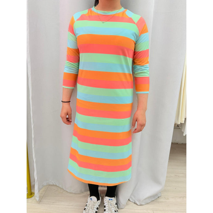 Girls Modest Swim Dress - Multi Stripes, Sizes 4-18-dress-The Little Tichel Lady