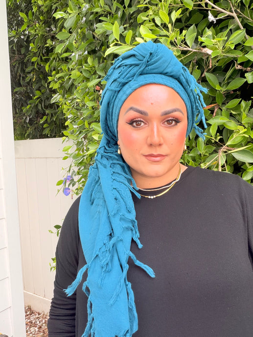 Heritage XL Square Headscarf - Turquoise-square-The Little Tichel Lady