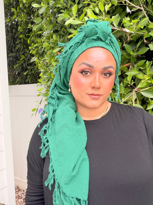 Heritage XL Square Headscarf - Green-square-The Little Tichel Lady