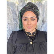 Exquisite Floral Lace Headwrap - Black/Green-Long Wrap-The Little Tichel Lady