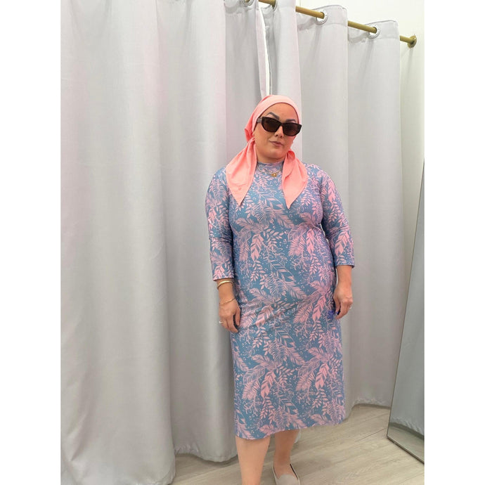 Ladies Modest Swim Dress - Blue/Pink, S-XL-dress-The Little Tichel Lady