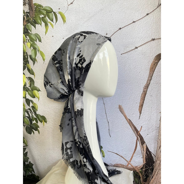 Turkish Cotton Pretied w/ Long Tails - Splatter Print, Black/Gray-pretieds-The Little Tichel Lady