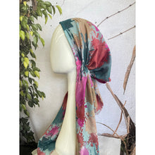 Turkish Cotton Pretied w/ Long Tails - Splatter Print, Aqua/Berry-pretieds-The Little Tichel Lady