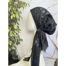 Pretied Textured Turkish Cotton w/ Long Tails - Butterfly Print, Black/Blue-pretieds-The Little Tichel Lady