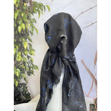 Pretied Textured Turkish Cotton w/ Long Tails - Butterfly Print, Black/Blue-pretieds-The Little Tichel Lady