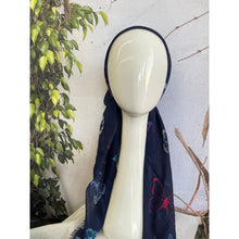 Pretied Textured Turkish Cotton w/ Long Tails - Butterfly Print, Navy/Multi-pretieds-The Little Tichel Lady