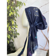 Pretied Textured Turkish Cotton w/ Long Tails - Butterfly Print, Navy/Multi-pretieds-The Little Tichel Lady