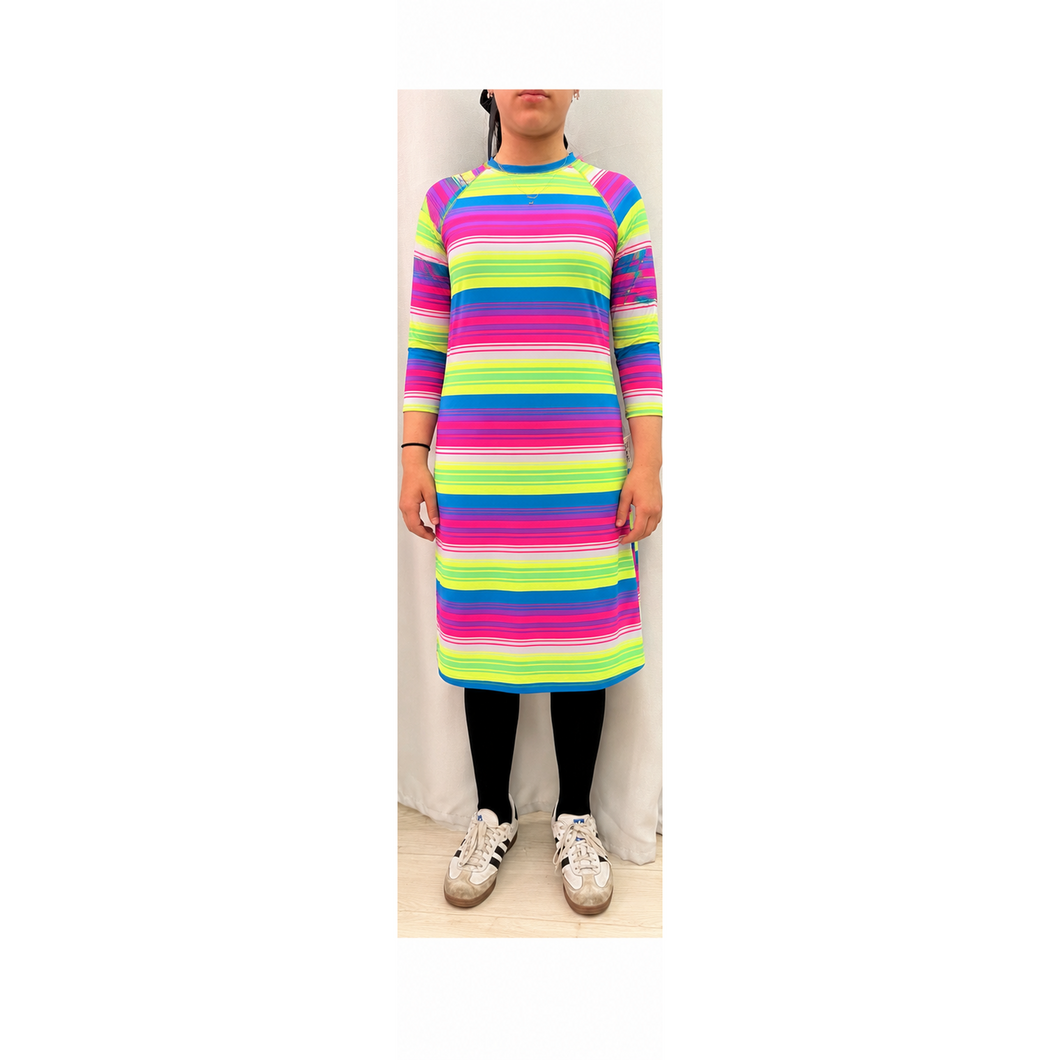 Girls Modest Swim Dress - Fun Stripes, Sizes 3-18-dress-The Little Tichel Lady
