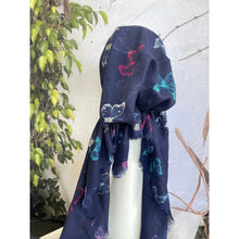 Pretied Textured Turkish Cotton w/ Long Tails - Butterfly Print, Navy/Multi-pretieds-The Little Tichel Lady