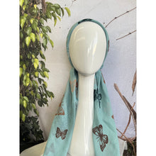 Pretied Textured Turkish Cotton w/ Long Tails - Butterfly Print, Aqua/Neutral-pretieds-The Little Tichel Lady