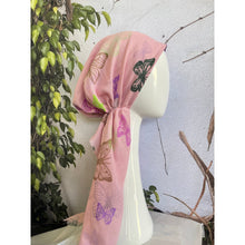 Pretied Textured Turkish Cotton w/ Long Tails - Butterfly Print, Pink/Multi-pretieds-The Little Tichel Lady