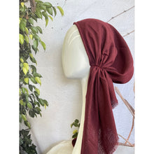 Pretied Turkish Cotton Textured Tichel w/ Long Tails - Wine, XL Circumference-pretieds-The Little Tichel Lady