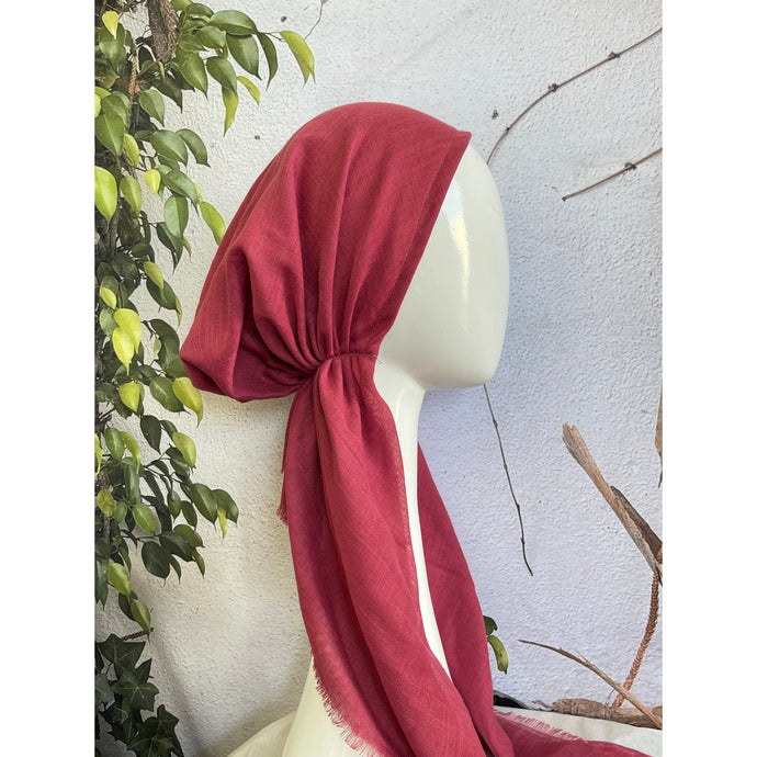 Pretied Turkish Cotton Textured Tichel w/ Long Tails - Berry, XL Circumference-pretieds-The Little Tichel Lady