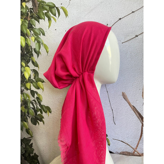 Pretied Turkish Cotton Textured Tichel w/ Long Tails - Hot Pink,, XL Circumference-pretieds-The Little Tichel Lady