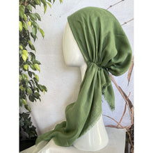 Pretied Turkish Cotton Textured Tichel w/ Long Tails - Moss Green, XL Circumference-pretieds-The Little Tichel Lady