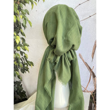 Pretied Turkish Cotton Textured Tichel w/ Long Tails - Moss Green, XL Circumference-pretieds-The Little Tichel Lady