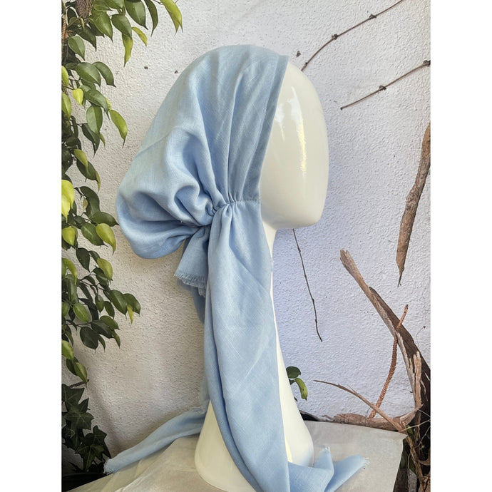 Pretied Turkish Cotton Textured Tichel w/ Long Tails - Baby Blue-pretieds-The Little Tichel Lady