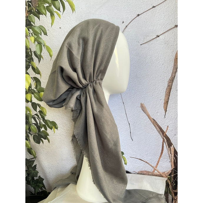 Turkish Cotton Metallic Solid Pretied w/ Long Tails - Gray, XL Circumference-pretieds-The Little Tichel Lady