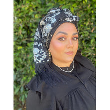 Luxe Sequins & Floral Headwrap - Black/Silver-Long Wrap-The Little Tichel Lady