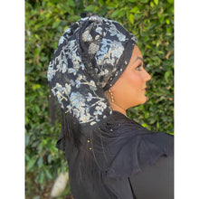 Luxe Sequins & Floral Headwrap - Black/Silver-Long Wrap-The Little Tichel Lady