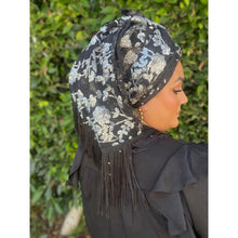 Luxe Sequins & Floral Headwrap - Black/Silver-Long Wrap-The Little Tichel Lady