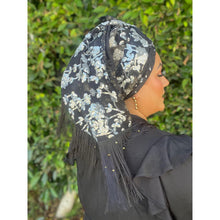 Luxe Sequins & Floral Headwrap - Black/Silver-Long Wrap-The Little Tichel Lady