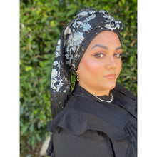 Luxe Sequins & Floral Headwrap - Black/Silver-Long Wrap-The Little Tichel Lady