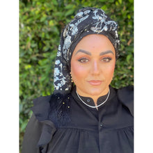 Luxe Sequins & Floral Headwrap - Black/Silver-Long Wrap-The Little Tichel Lady